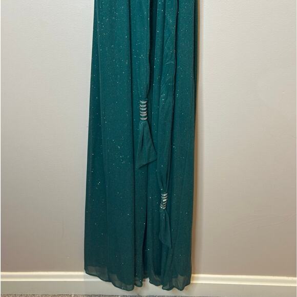 NWT MSK Green Glitter-Chiffon Blouson Belted Wide-Leg Jumpsuit Womens Size Small - Picture 8 of 12